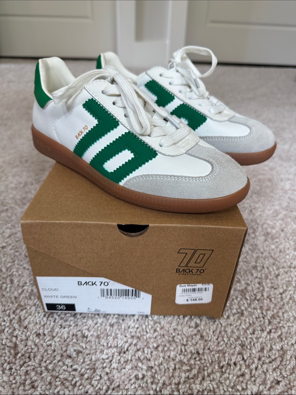 Women's White and Green Retro Sneaker